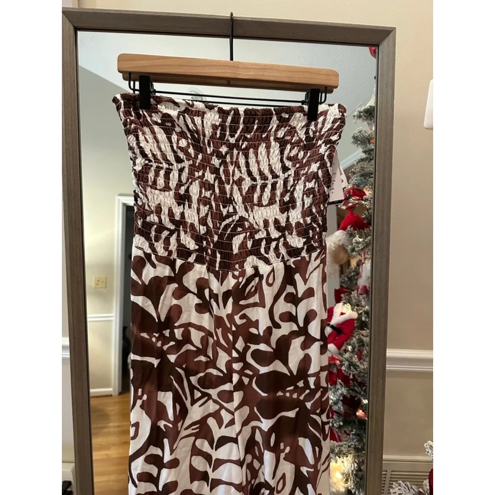 Sam and Jess Jumpsuit Ivory Brown Three Way Tie Size Medium 100% Rayon - Picture 3 of 8